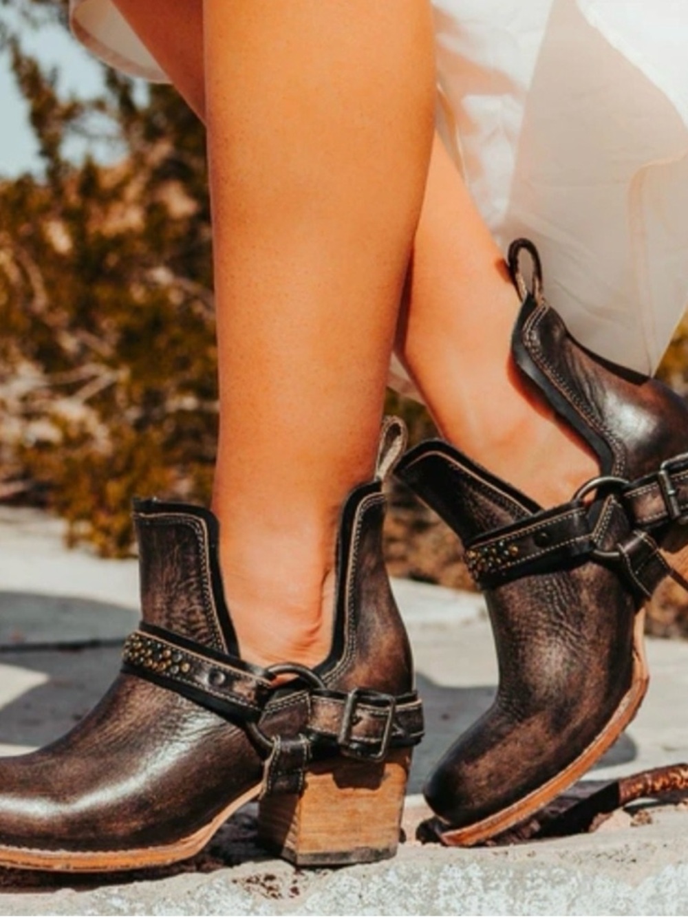 Freebird by Steven Cabo Dark Brown Leather Western Harness Booties